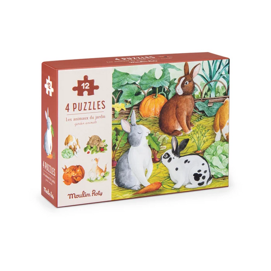 4 mini puzzles des animaux (4x12 pièces) - Le Jardinier - Le Jardin du Moulin