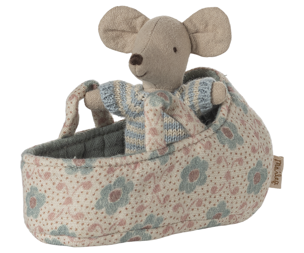 Bébé souris dans son couffin - Bleu