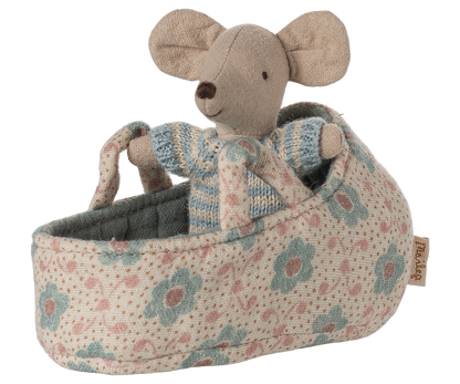 Bébé souris dans son couffin - Bleu