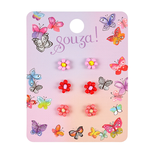 Boucle d'oreilles à clou Tyra fleurs rose - 3 paires