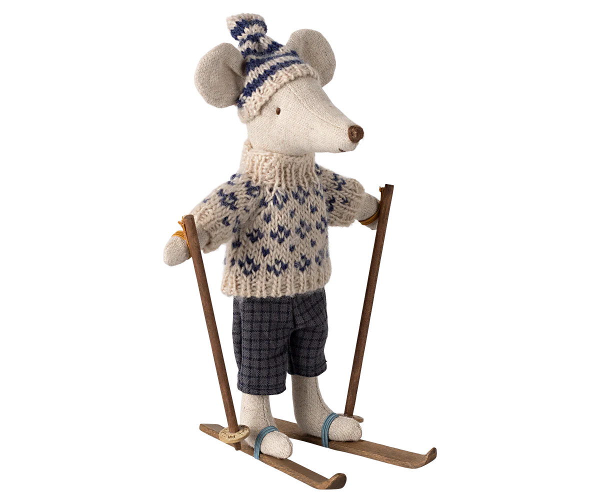 Souris en hiver et sa paire de skis, Papa - Bleu