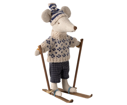 Souris en hiver et sa paire de skis, Papa - Bleu
