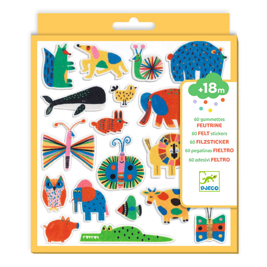 STICKERS TEXTURES - 60 gommettes en feutrine - Des animaux partout !
