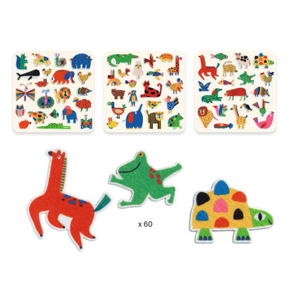 STICKERS TEXTURES - 60 gommettes en feutrine - Des animaux partout !