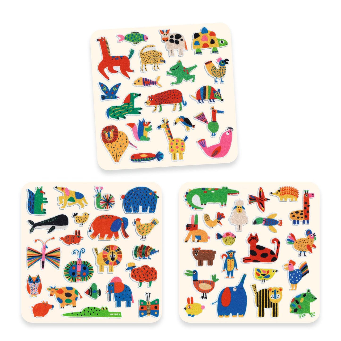 STICKERS TEXTURES - 60 gommettes en feutrine - Des animaux partout !
