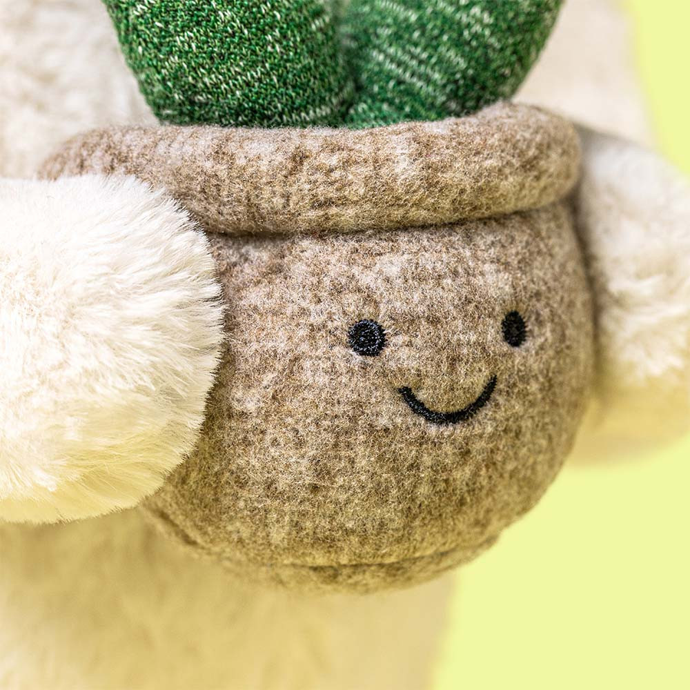 Cream Bunny with Plant - 31cm x 12cm x 9cm