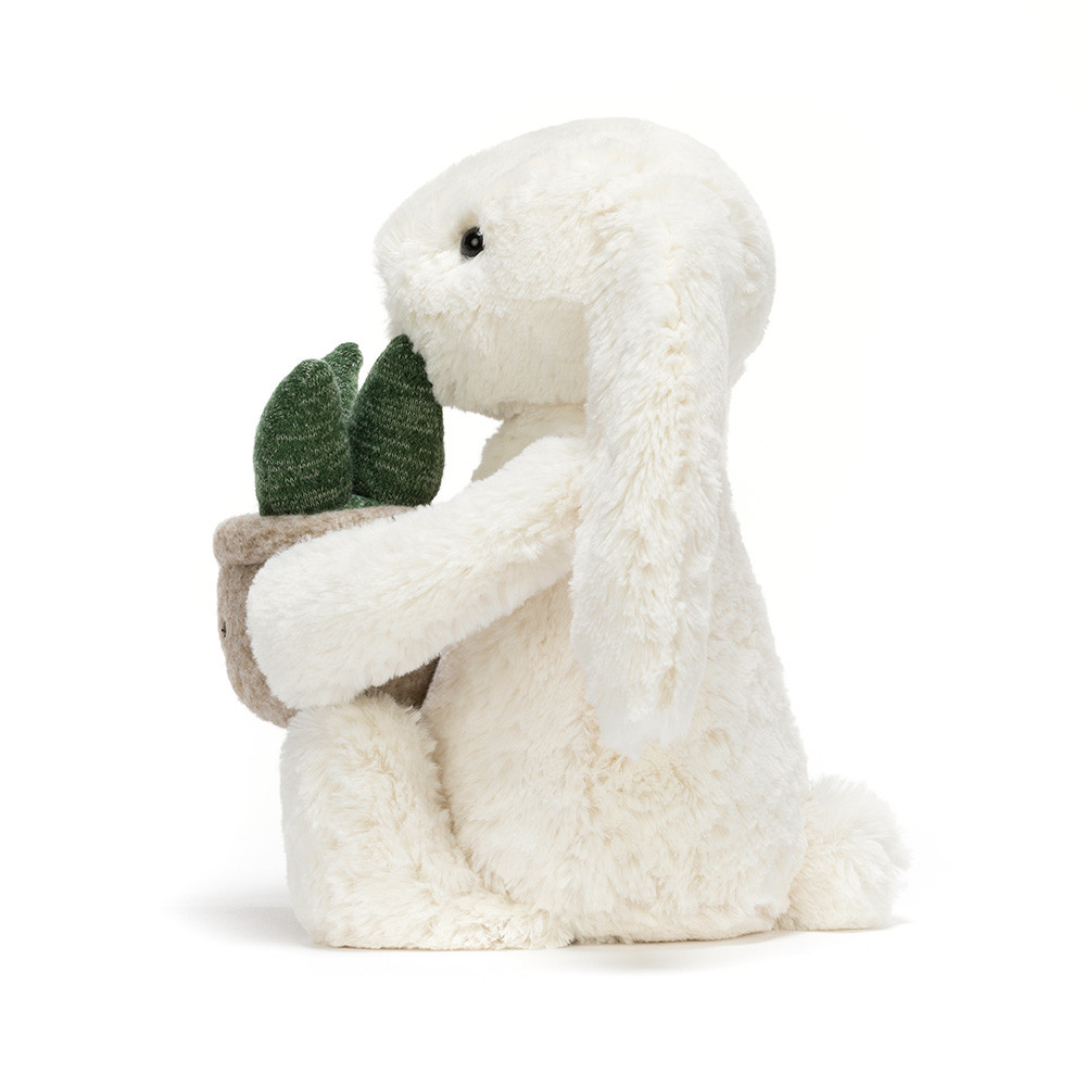 Cream Bunny with Plant - 31cm x 12cm x 9cm