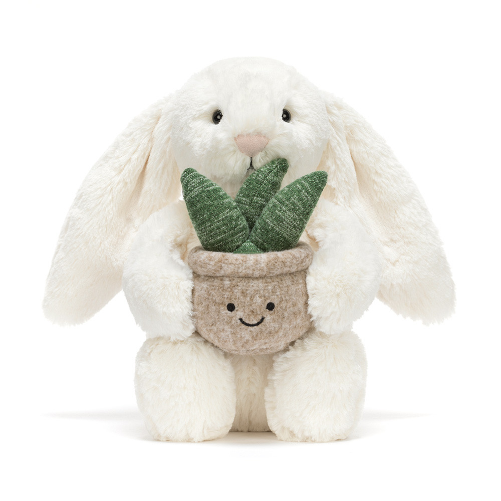 Cream Bunny with Plant - 31cm x 12cm x 9cm
