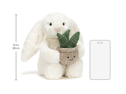 Cream Bunny with Plant - 31cm x 12cm x 9cm