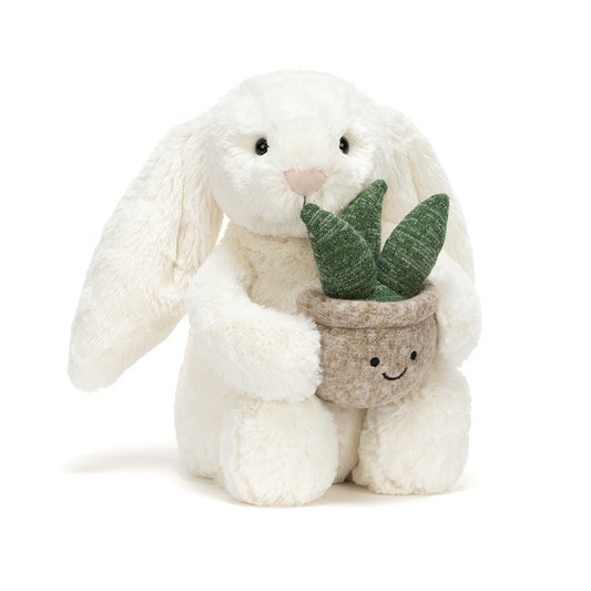Cream Bunny with Plant - 31cm x 12cm x 9cm