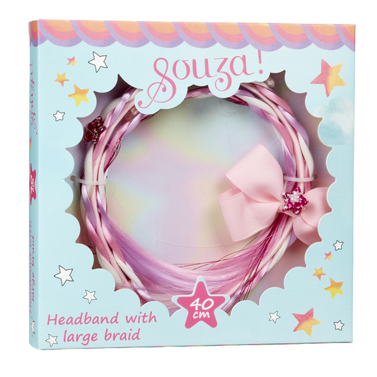 Bandeau Fay tresse et nœud rose