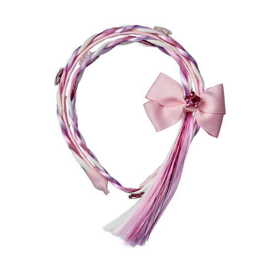 Bandeau Fay tresse et nœud rose