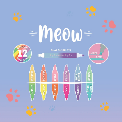 MEOW - 6 SURLIGNEURS À DOUBLE POINTE - KITTY
