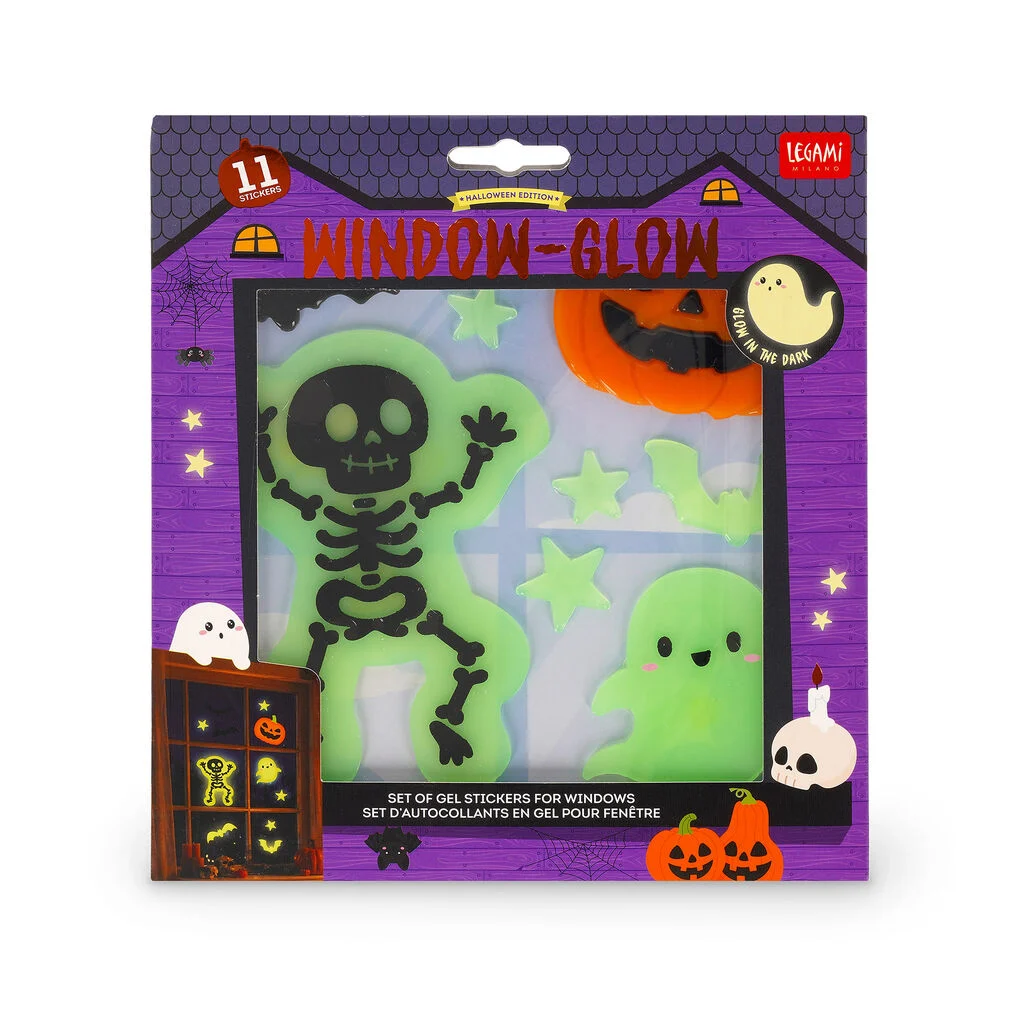 WINDOW-GLOW - SKELETON - Set d'Autocollants en Gel pour Fenêtre - Windo-Glow