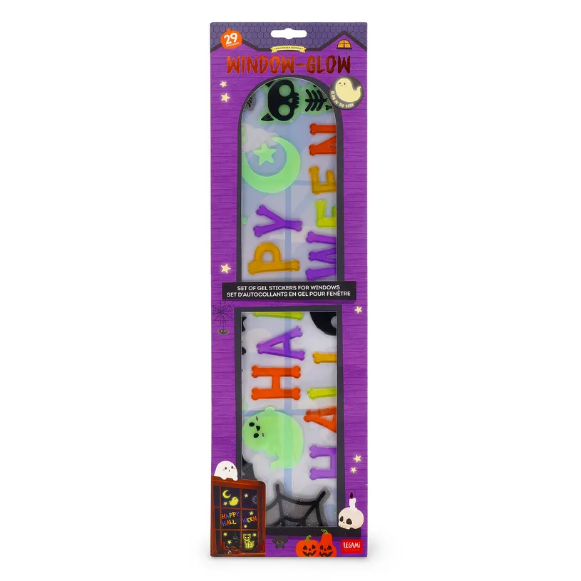 WINDOW-GLOW - HAPPY HALLOWEEN - Set d'Autocollants en Gel pour Fenêtre Large - H